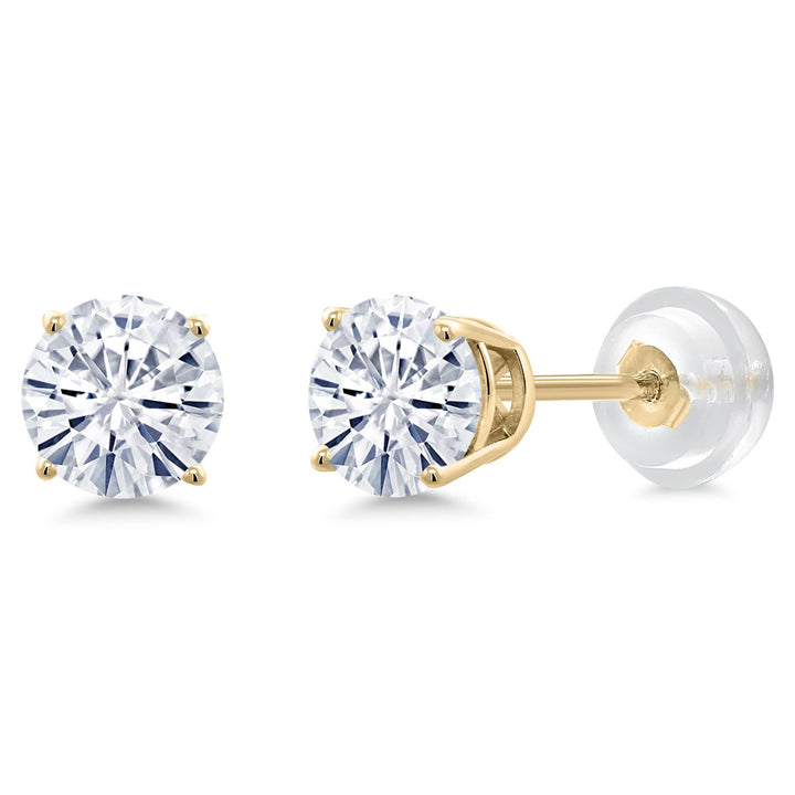 Gem Stone King 14K Yellow Gold Purple Amethyst Stud Earrings For Women Men (0.90 Cttw, Gemstone Birthstone, Round 5MM)