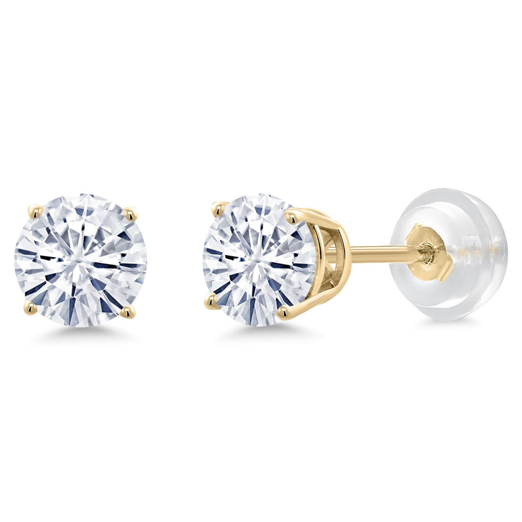 Gem Stone King 14K Yellow Gold Purple Amethyst Stud Earrings For Women Men (0.90 Cttw, Gemstone Birthstone, Round 5MM)