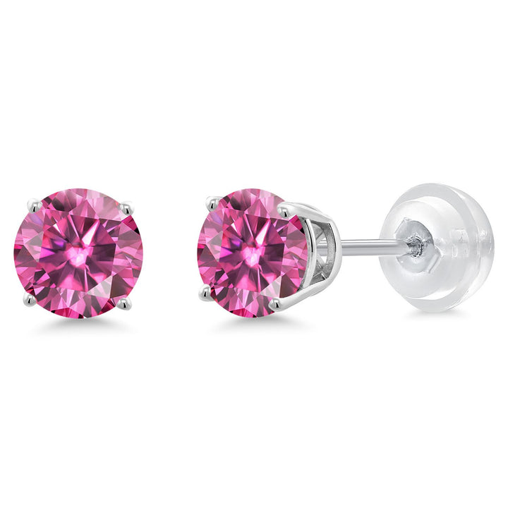 14K White Gold Round 5MM Gemstone Birthstone Stud Earrings | White Gold Earrings For Women Men