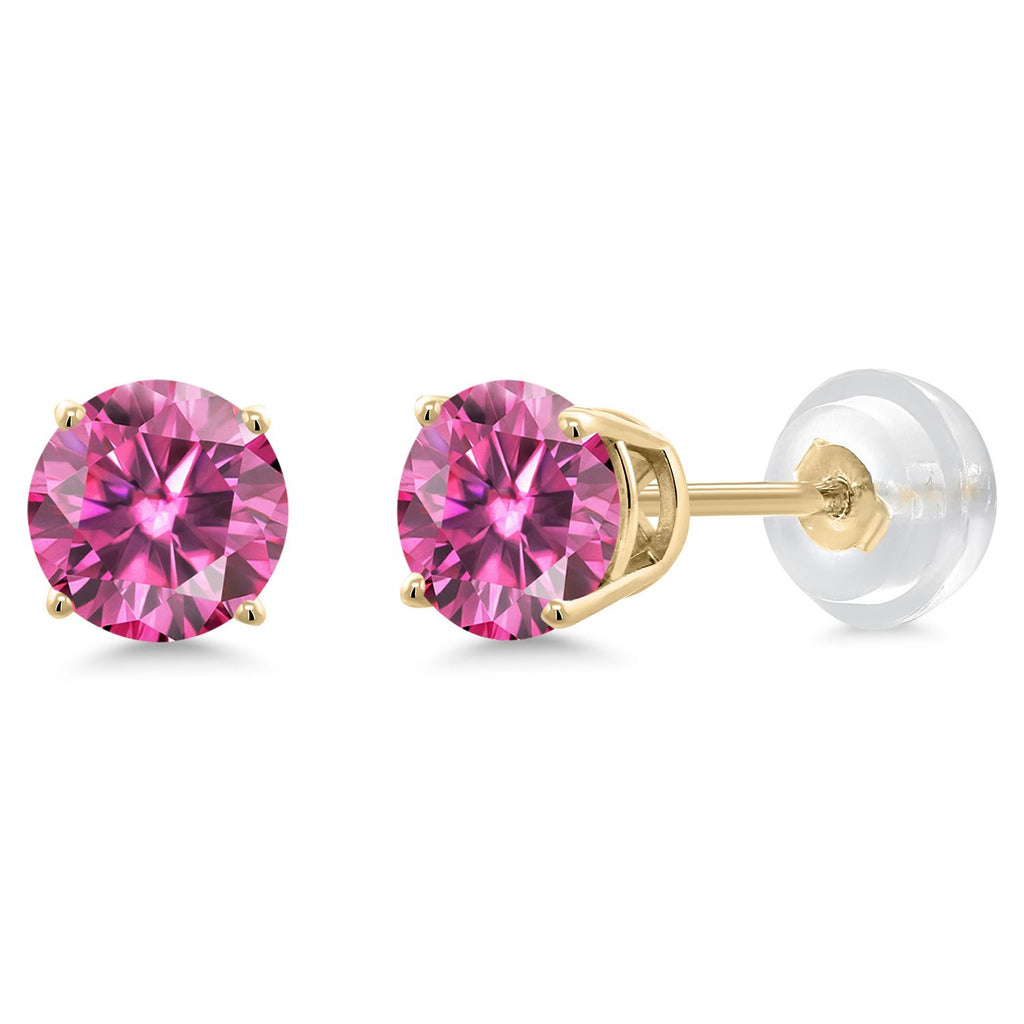 Pink Moissanite_Earrings in 14K Yellow Gold