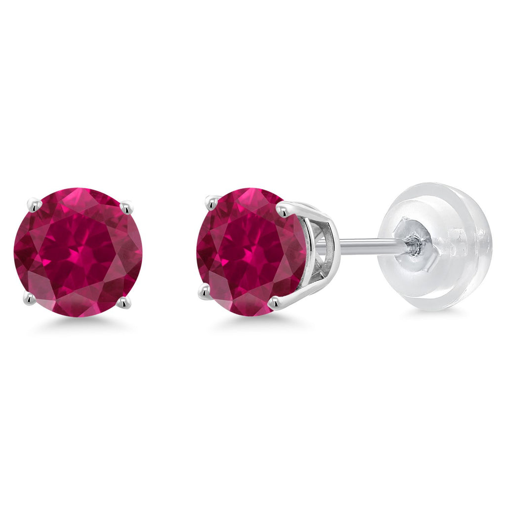 Created Ruby - July_Earrings in 14K White Gold
