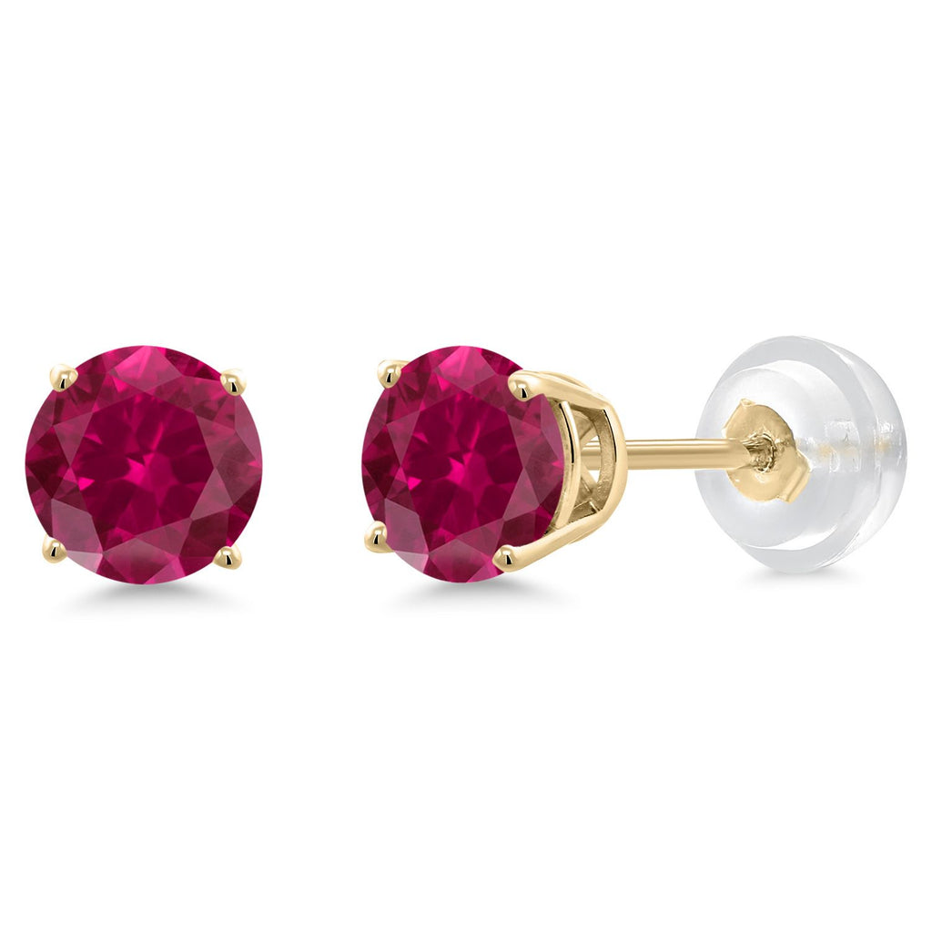 Created Ruby - July_Earrings in 14K Yellow Gold