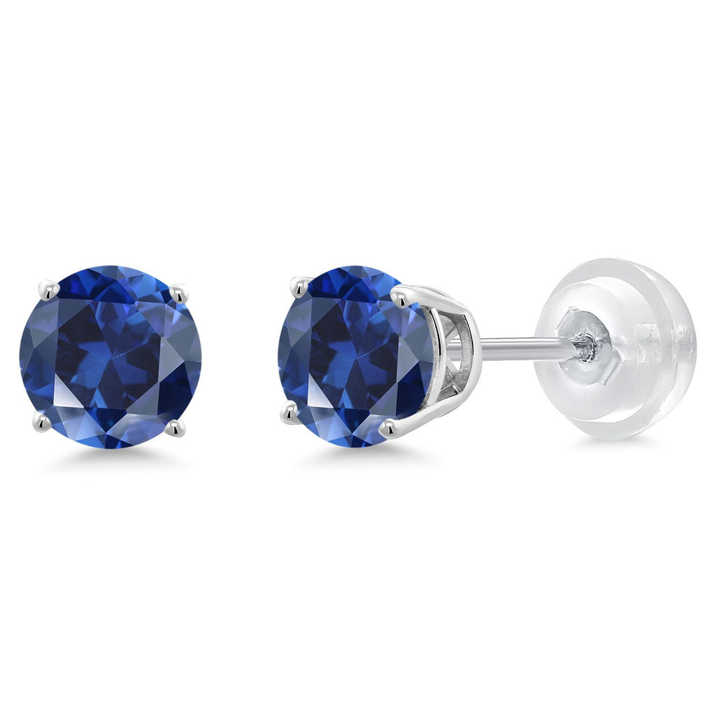 Gem Stone King 14K White Gold Round 5MM Gemstone Birthstone Stud Earrings | White Gold Earrings For Women Men
