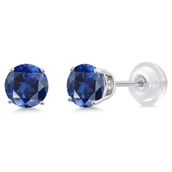 Gem Stone King 14K White Gold Round 5MM Gemstone Birthstone Stud Earrings | White Gold Earrings For Women Men