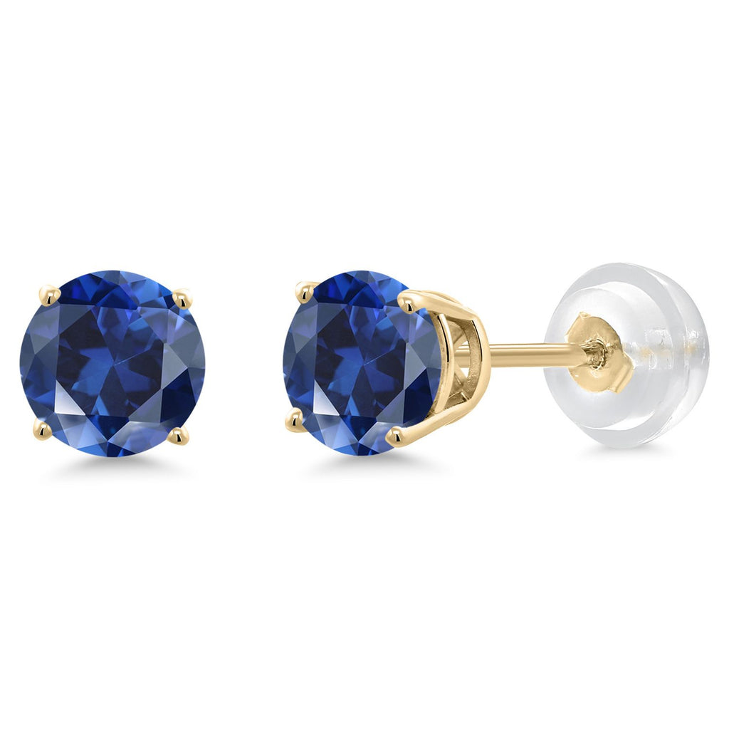 Gem Stone King 14K Yellow Gold Purple Amethyst Stud Earrings For Women Men (0.90 Cttw, Gemstone Birthstone, Round 5MM)