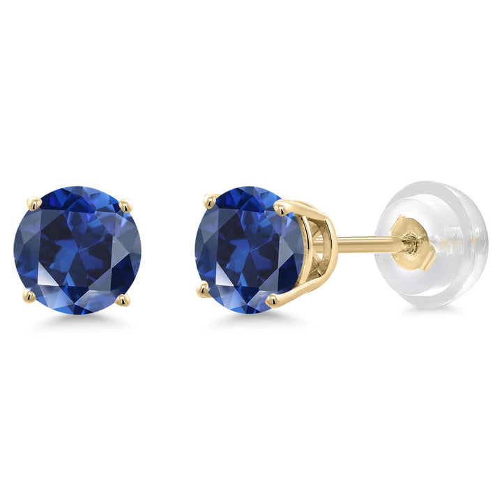 Gem Stone King 14K Yellow Gold Purple Amethyst Stud Earrings For Women Men (0.90 Cttw, Gemstone Birthstone, Round 5MM)