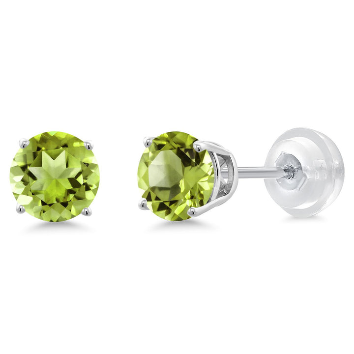Gem Stone King 14K White Gold Round 5MM Gemstone Birthstone Stud Earrings | White Gold Earrings For Women Men