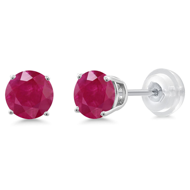 Gem Stone King 14K White Gold Round 5MM Gemstone Birthstone Stud Earrings | White Gold Earrings For Women Men