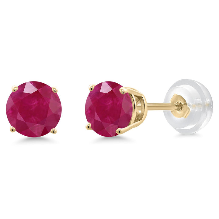 Gem Stone King 14K Yellow Gold Purple Amethyst Stud Earrings For Women Men (0.90 Cttw, Gemstone Birthstone, Round 5MM)