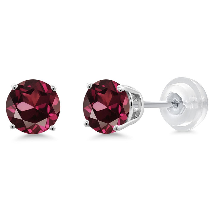 14K White Gold Round 5MM Gemstone Birthstone Stud Earrings | White Gold Earrings For Women Men