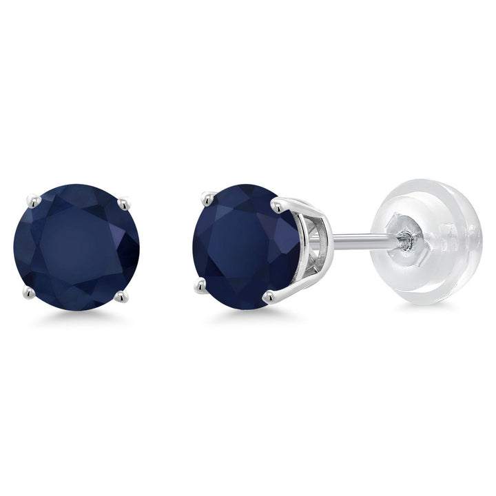 Gem Stone King 14K White Gold Round 5MM Gemstone Birthstone Stud Earrings | White Gold Earrings For Women Men