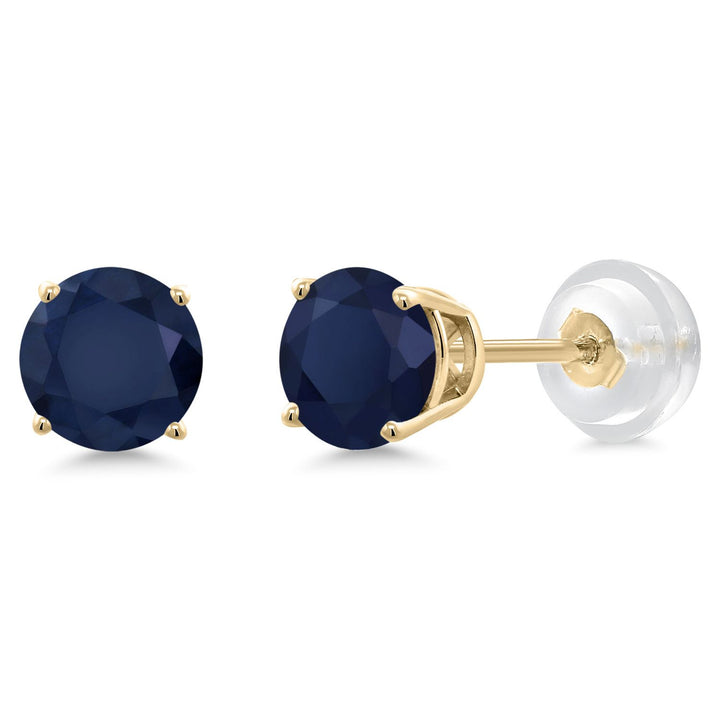 Gem Stone King 14K Yellow Gold Purple Amethyst Stud Earrings For Women Men (0.90 Cttw, Gemstone Birthstone, Round 5MM)
