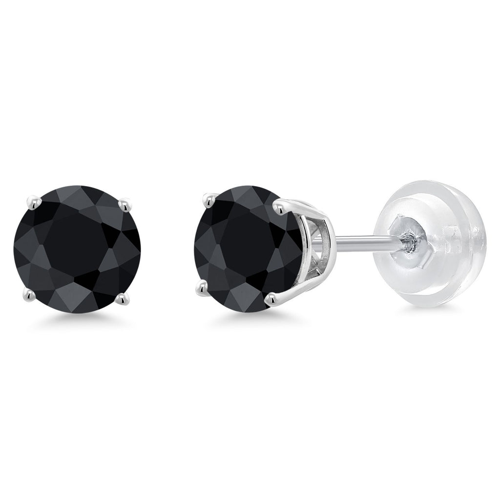 Gem Stone King 14K White Gold Round 5MM Gemstone Birthstone Stud Earrings | White Gold Earrings For Women Men
