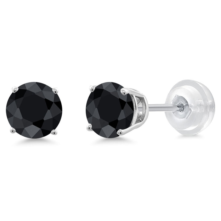 Gem Stone King 14K White Gold Round 5MM Gemstone Birthstone Stud Earrings | White Gold Earrings For Women Men