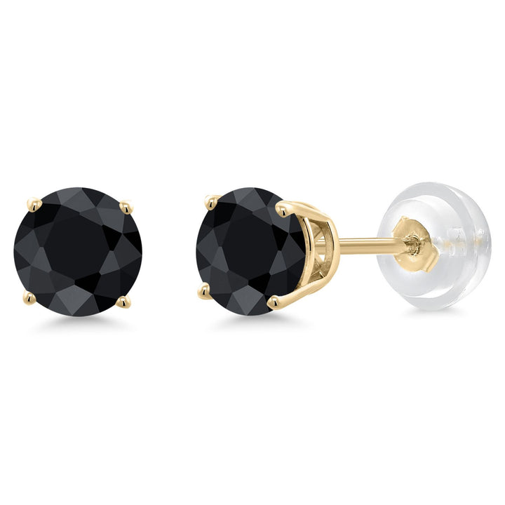 Black Sapphire - September_Earrings in 14K Yellow Gold