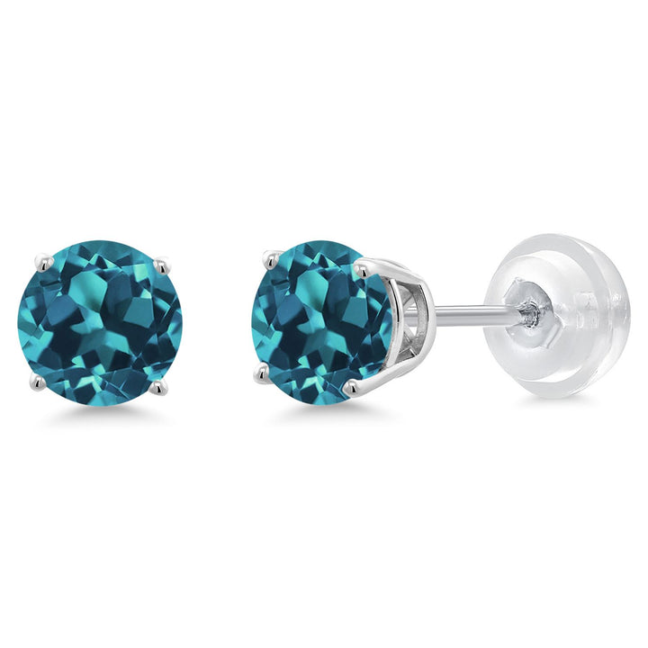 14K White Gold Round 5MM Gemstone Birthstone Stud Earrings | White Gold Earrings For Women Men