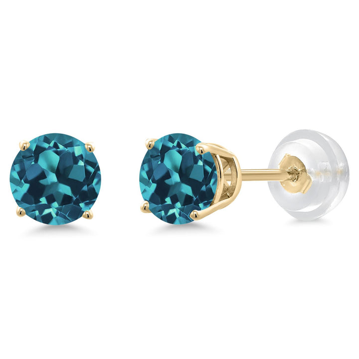 Gem Stone King 14K Yellow Gold Purple Amethyst Stud Earrings For Women Men (0.90 Cttw, Gemstone Birthstone, Round 5MM)