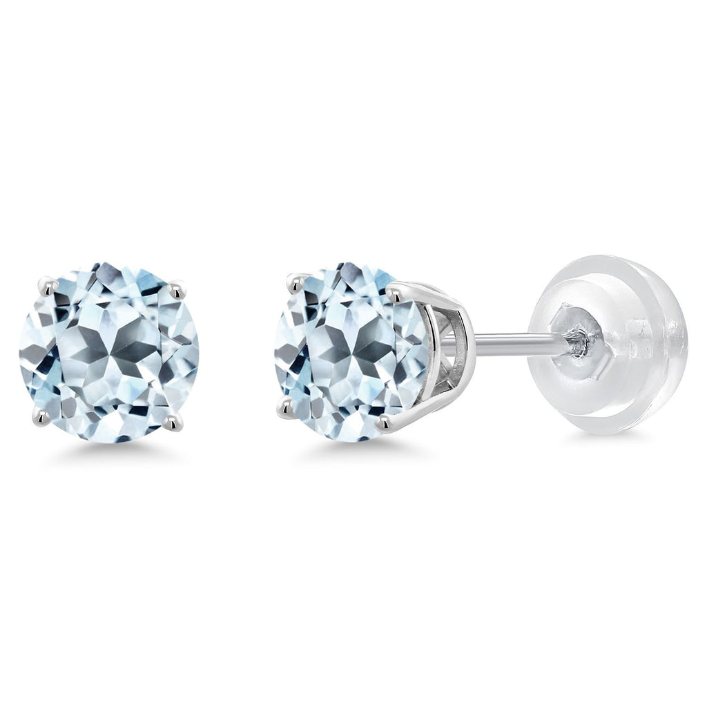 Gem Stone King 14K White Gold Round 5MM Gemstone Birthstone Stud Earrings | White Gold Earrings For Women Men