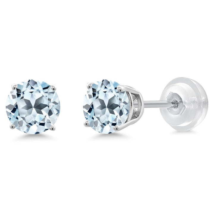 Gem Stone King 14K White Gold Round 5MM Gemstone Birthstone Stud Earrings | White Gold Earrings For Women Men