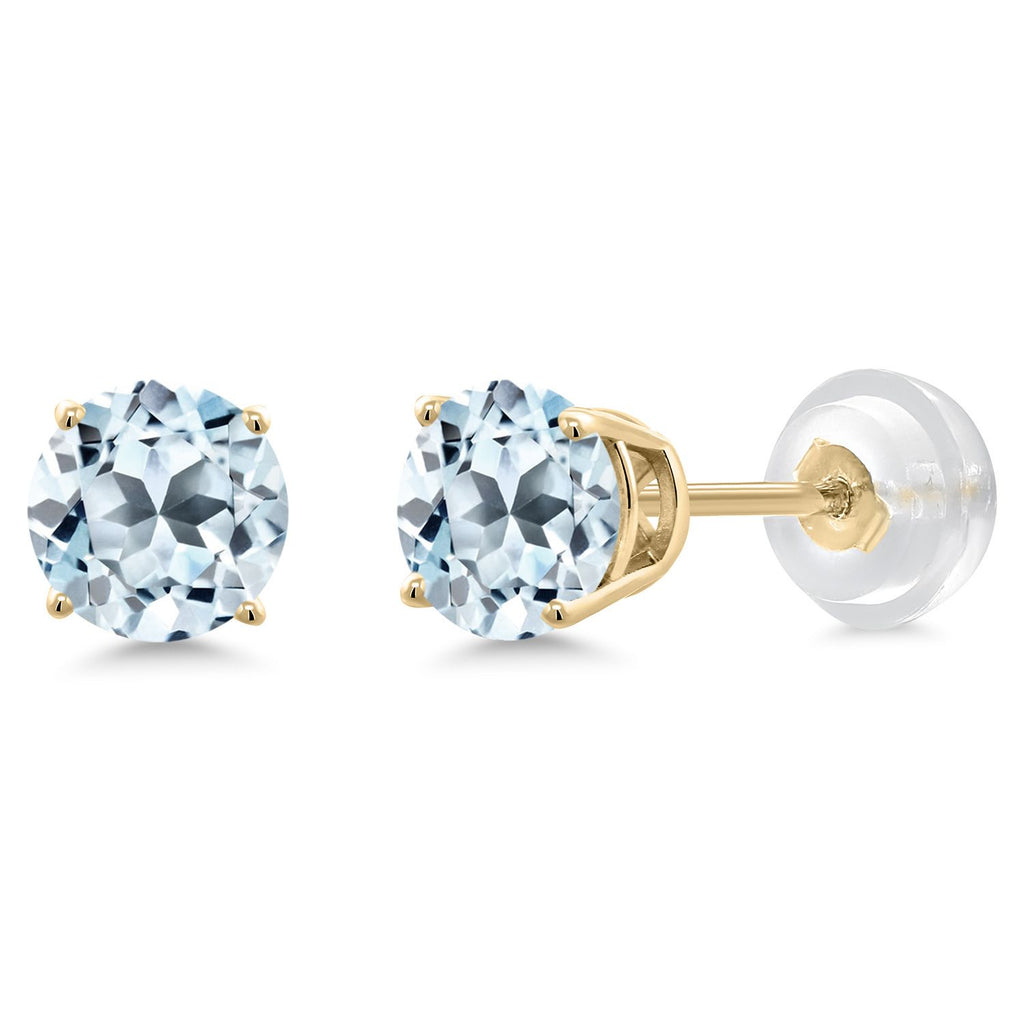 Gem Stone King 14K Yellow Gold Purple Amethyst Stud Earrings For Women Men (0.90 Cttw, Gemstone Birthstone, Round 5MM)