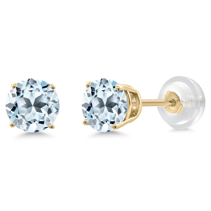 Gem Stone King 14K Yellow Gold Purple Amethyst Stud Earrings For Women Men (0.90 Cttw, Gemstone Birthstone, Round 5MM)