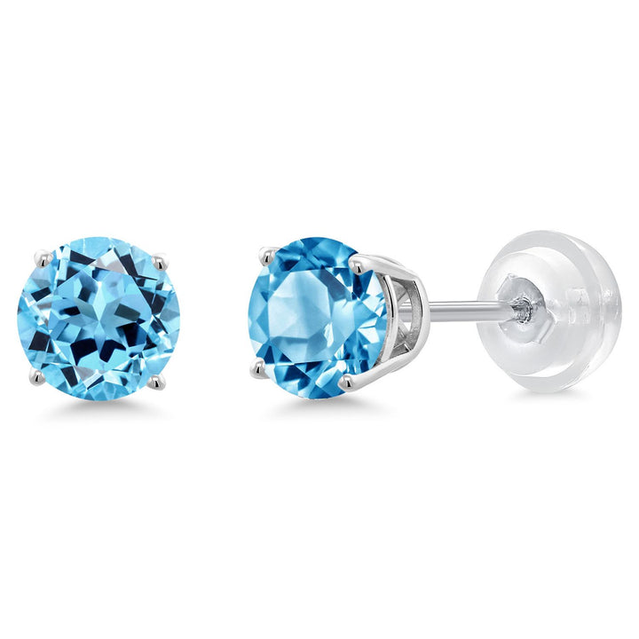 Gem Stone King 14K White Gold Round 5MM Gemstone Birthstone Stud Earrings | White Gold Earrings For Women Men