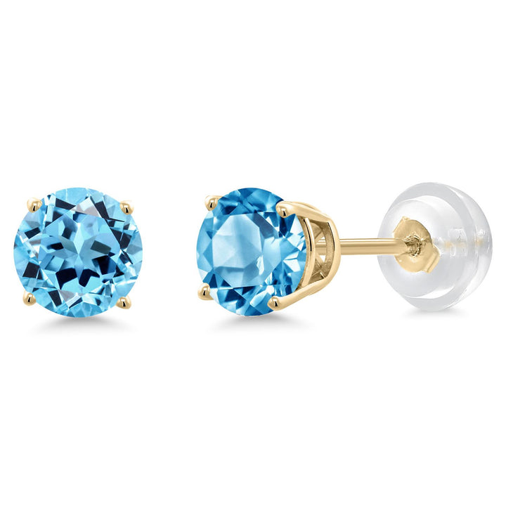Gem Stone King 14K Yellow Gold Purple Amethyst Stud Earrings For Women Men (0.90 Cttw, Gemstone Birthstone, Round 5MM)