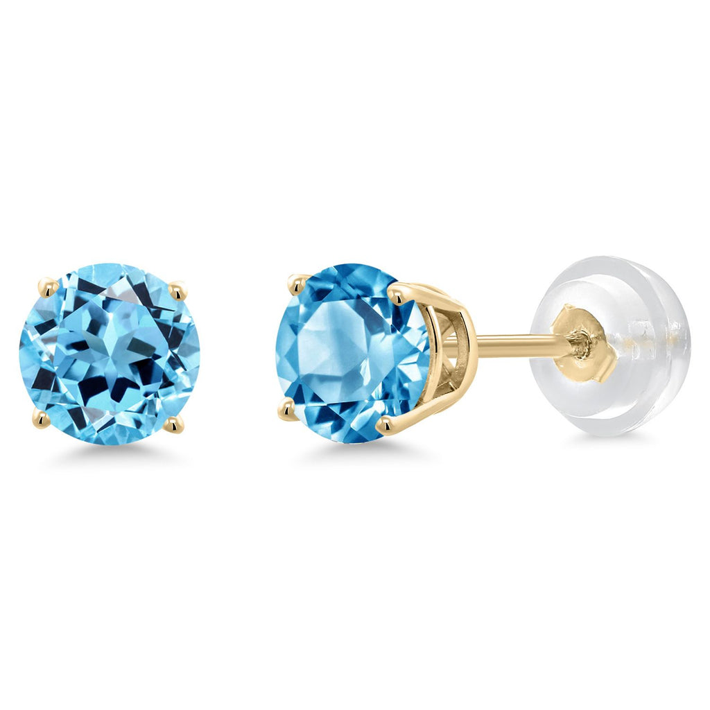 Gem Stone King 14K Yellow Gold Purple Amethyst Stud Earrings For Women Men (0.90 Cttw, Gemstone Birthstone, Round 5MM)