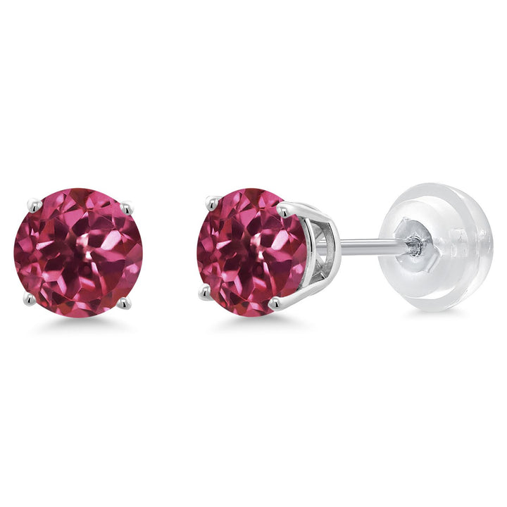 Gem Stone King 14K White Gold Round 5MM Gemstone Birthstone Stud Earrings | White Gold Earrings For Women Men