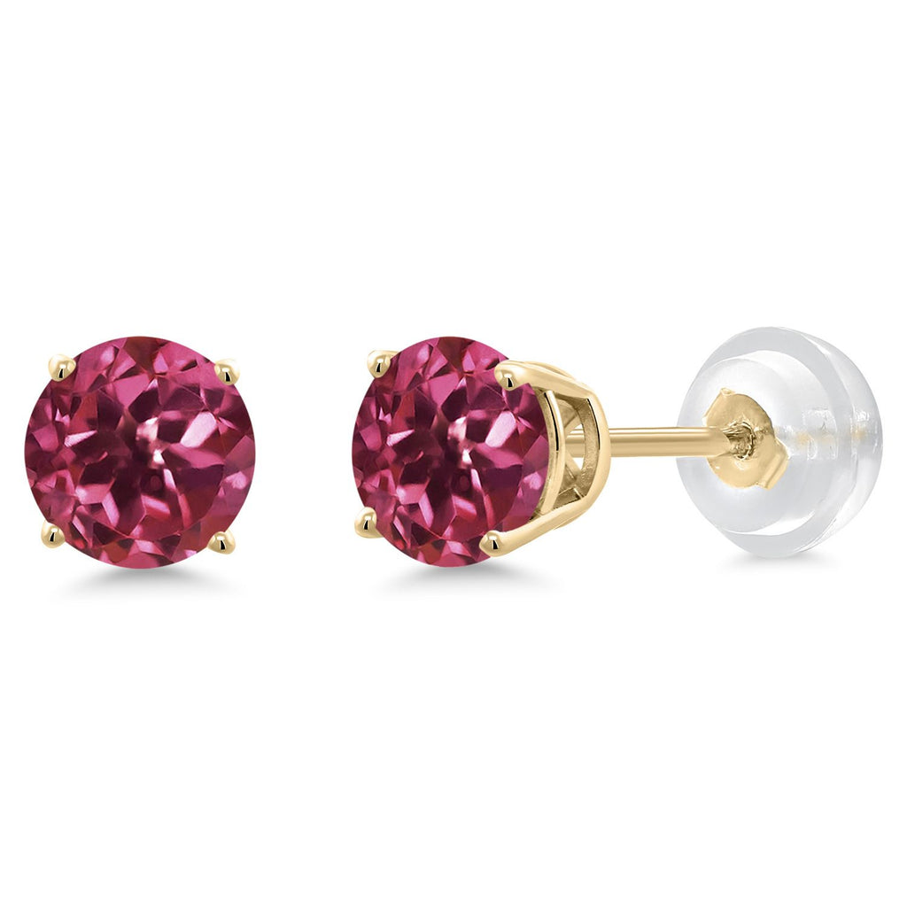 Gem Stone King 14K Yellow Gold Purple Amethyst Stud Earrings For Women Men (0.90 Cttw, Gemstone Birthstone, Round 5MM)