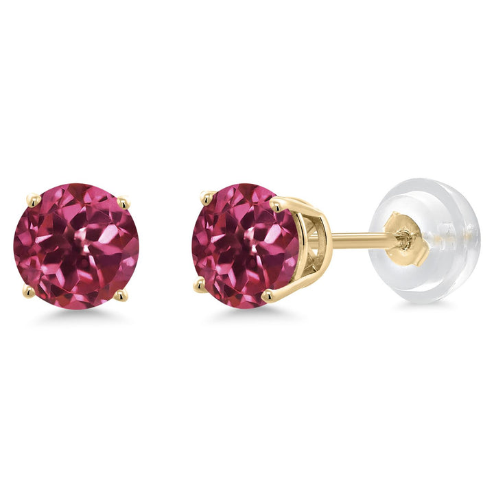 Gem Stone King 14K Yellow Gold Purple Amethyst Stud Earrings For Women Men (0.90 Cttw, Gemstone Birthstone, Round 5MM)