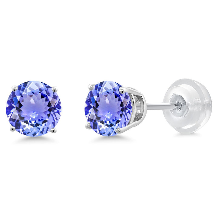 Gem Stone King 14K White Gold Round 5MM Gemstone Birthstone Stud Earrings | White Gold Earrings For Women Men
