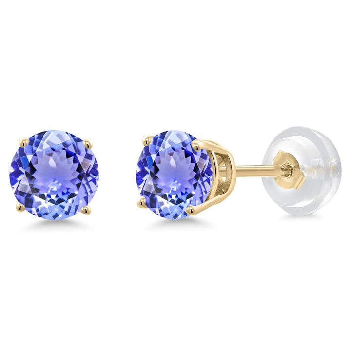 Gem Stone King 14K Yellow Gold Round 5MM Gemstone Birthstone Stud Earrings | Gold Earrings For Women Men