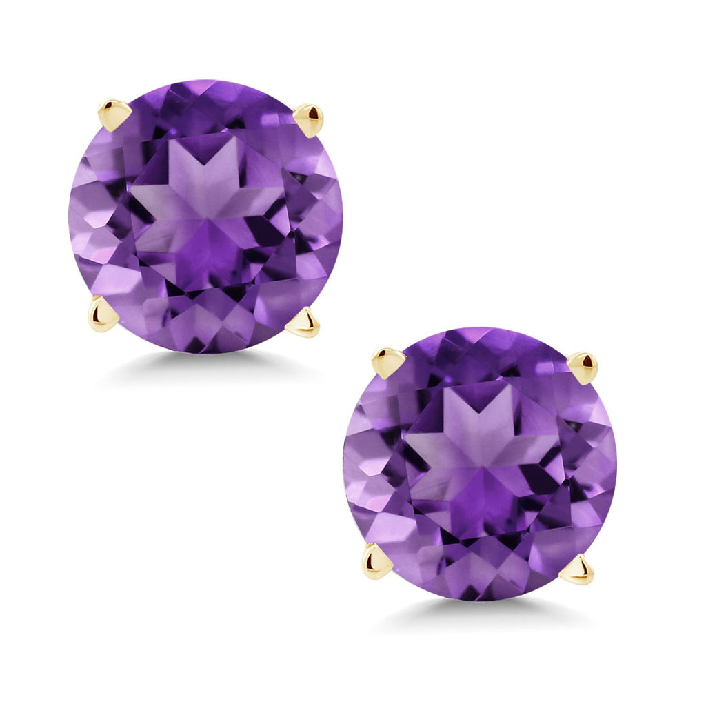 Gem Stone King 14K Yellow Gold Gemstone Birthstone Stud Earrings | Round 6MM | Gold Earrings For Women Men