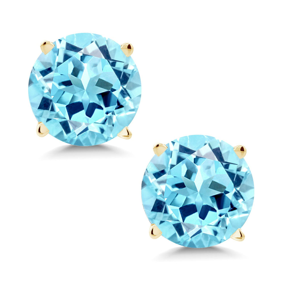 Gem Stone King 14K Yellow Gold Gemstone Birthstone Stud Earrings | Round 6MM | Gold Earrings For Women Men