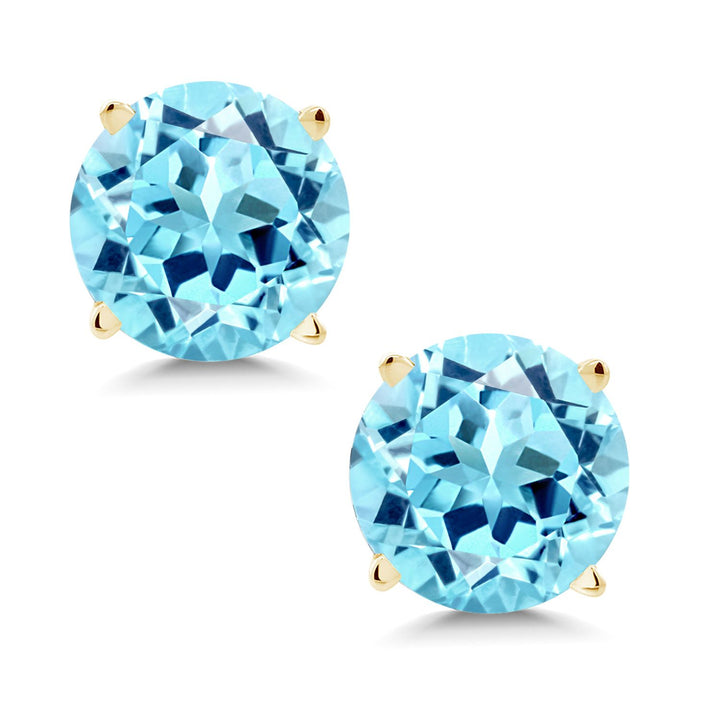 Gem Stone King 14K Yellow Gold Gemstone Birthstone Stud Earrings | Round 6MM | Gold Earrings For Women Men