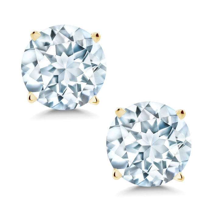 Gem Stone King 14K Yellow Gold Gemstone Birthstone Stud Earrings | Round 6MM | Gold Earrings For Women Men