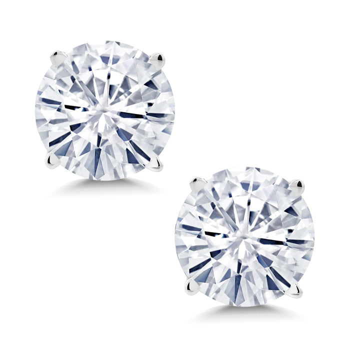 14K White Gold Round Forever Classic Moissanite from Charles & Colvard Stud Earrings For Women Men (1.60 Cttw, Round 6MM)