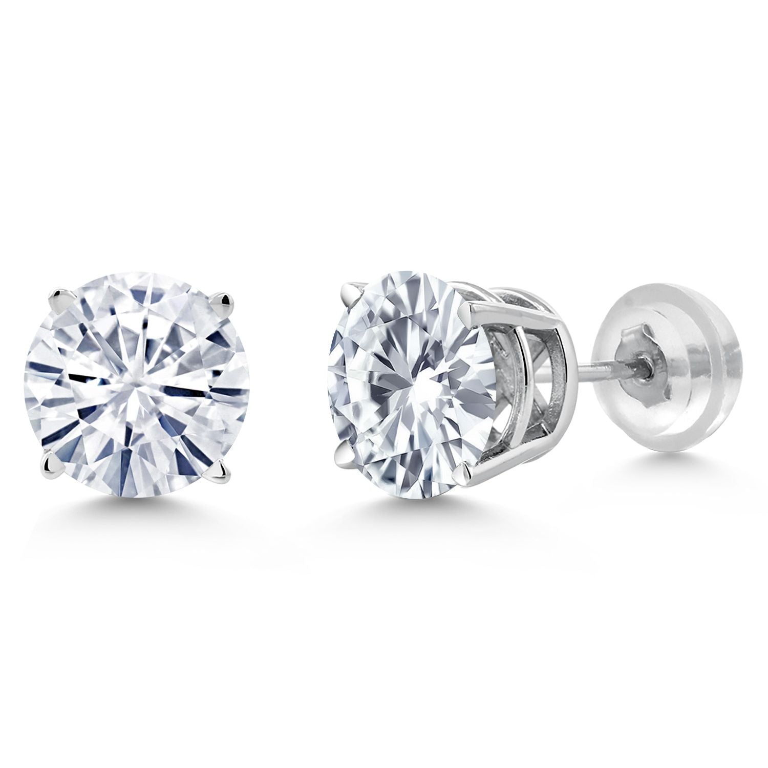 14K White Gold Round Forever Classic Moissanite from Charles & Colvard Stud Earrings For Women Men (1.60 Cttw, Round 6MM)