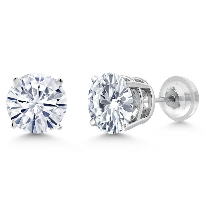 14K White Gold Round Forever Classic Moissanite from Charles & Colvard Stud Earrings For Women Men (1.60 Cttw, Round 6MM)