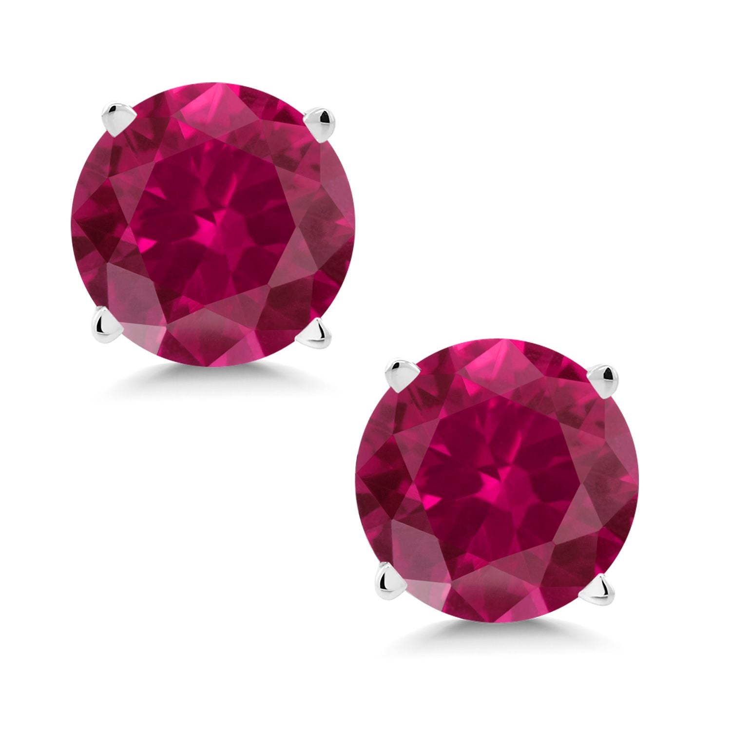 14K White Gold Red Created Ruby Stud Earrings For Women Men (2.00 Cttw, Round 6MM)