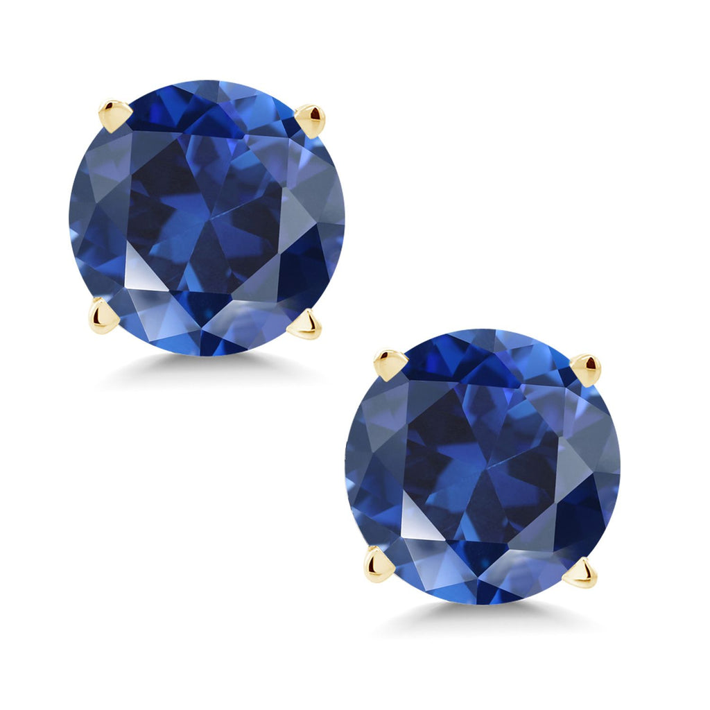 Blue Created Sapphire - September_Earrings in 14K Yellow Gold