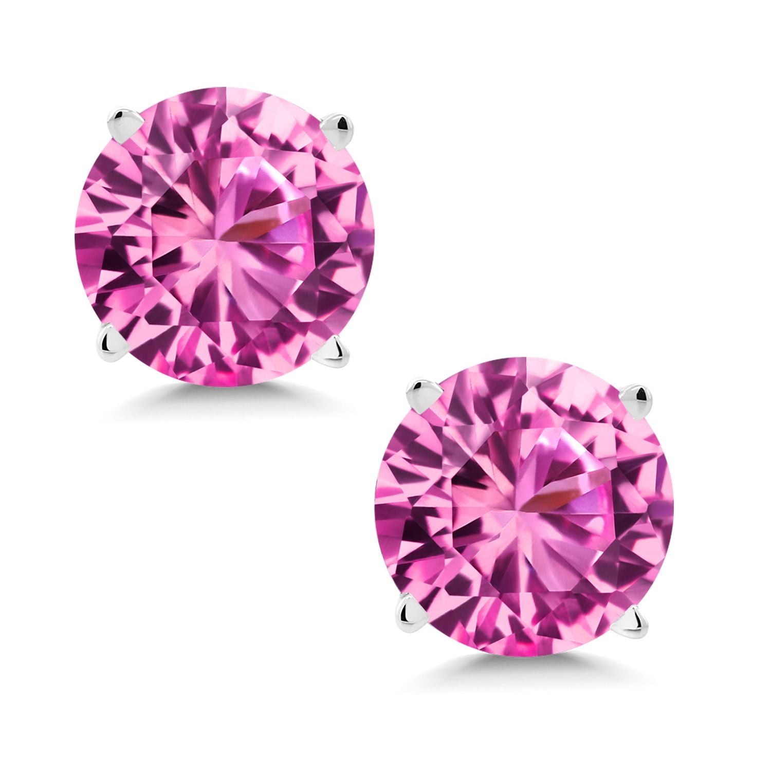 14K White Gold Pink Created Sapphire Stud Earrings | 2.00 Cttw | Round 6MM | Gold Earrings For Women Men