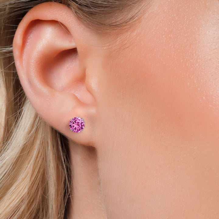 14K White Gold Pink Created Sapphire Stud Earrings | 2.00 Cttw | Round 6MM | Gold Earrings For Women Men