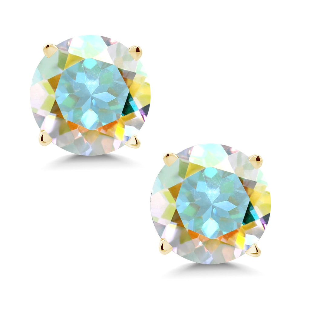 Gem Stone King 14K Yellow Gold Gemstone Birthstone Stud Earrings | Round 6MM | Gold Earrings For Women Men