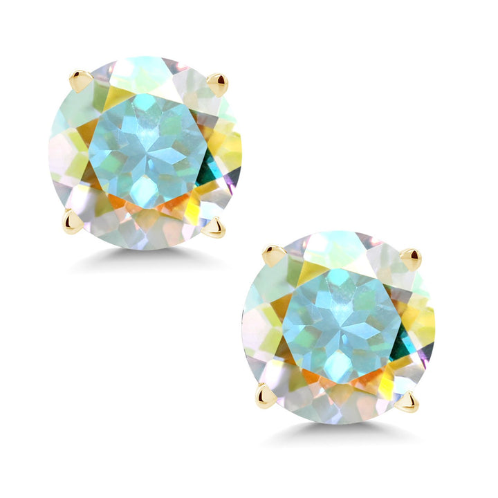 Gem Stone King 14K Yellow Gold Gemstone Birthstone Stud Earrings | Round 6MM | Gold Earrings For Women Men