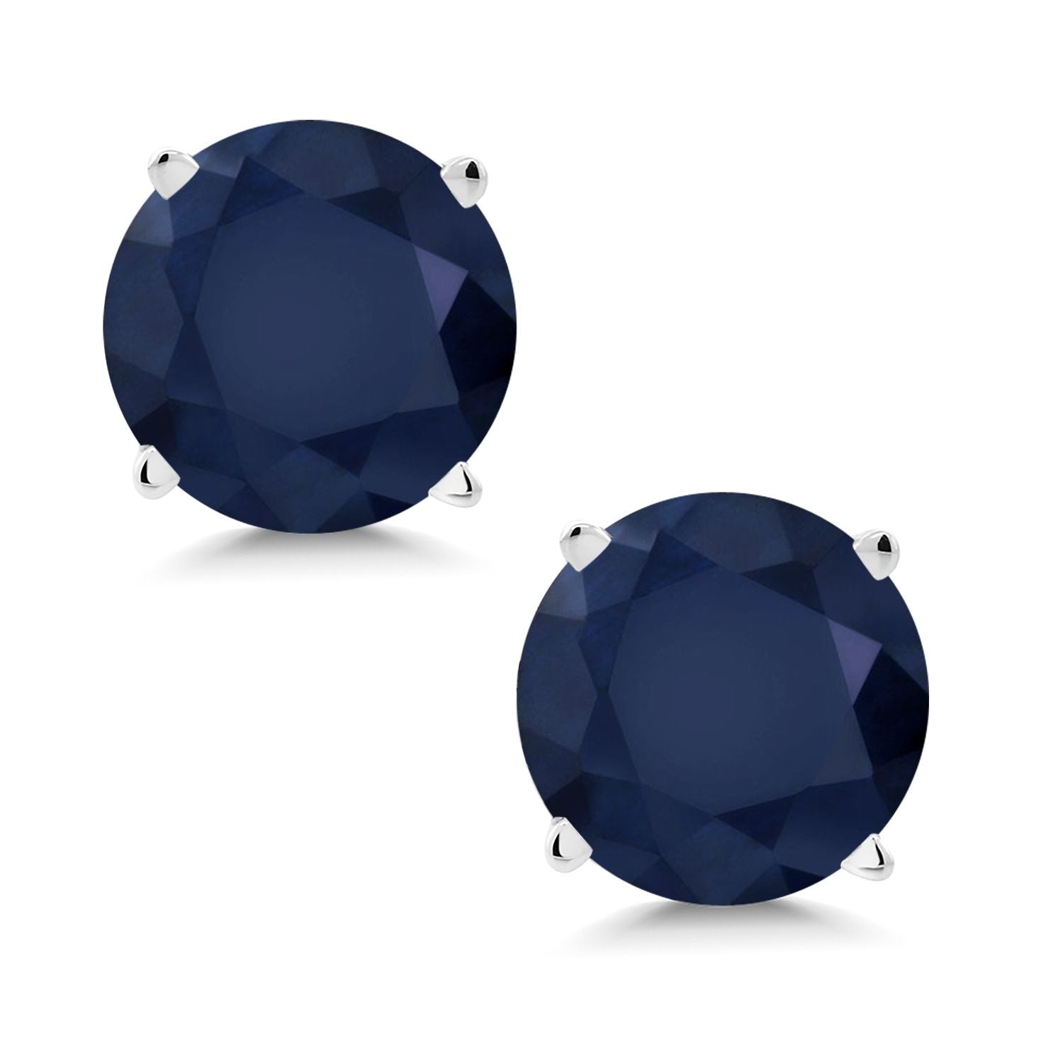 14K White Gold Blue Sapphire Stud Earrings For Women Men | 2.00 Cttw | Gemstone Birthstone | Round 6MM | Gold Earrings For Women Men