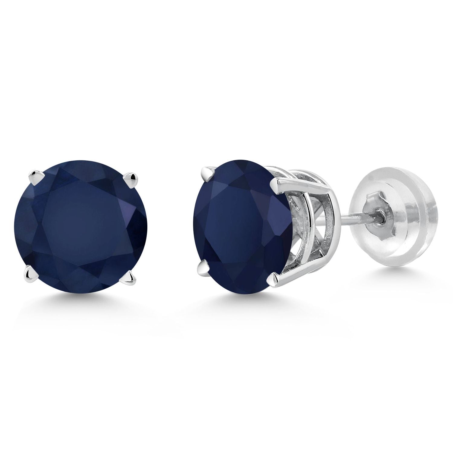 14K White Gold Blue Sapphire Stud Earrings For Women Men | 2.00 Cttw | Gemstone Birthstone | Round 6MM | Gold Earrings For Women Men