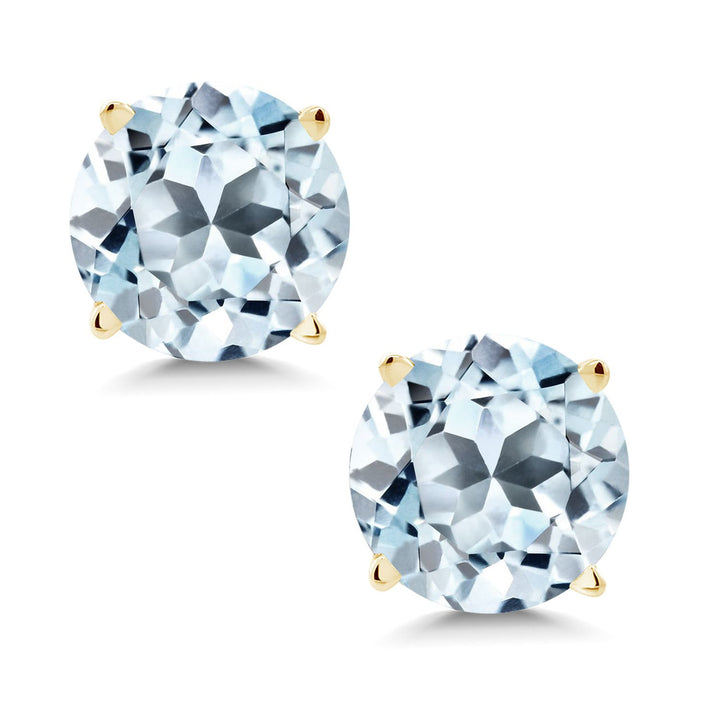 Gem Stone King 14K Yellow Gold Gemstone Birthstone Stud Earrings | Round 6MM | Gold Earrings For Women Men