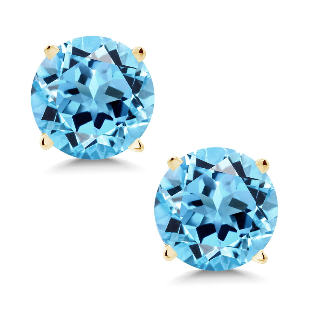 Gem Stone King 14K Yellow Gold Gemstone Birthstone Stud Earrings | Round 6MM | Gold Earrings For Women Men
